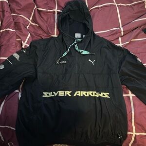 Puma silver arrows pull over quarter zip wind breaker hoodie